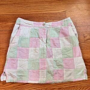 Izod Golf Plaid White Pink Green Seersucker Women's size 6 Skort Skirt